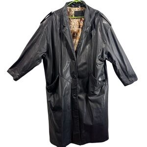 Vintage Black Leather Coat Minimalist Winter Quiet Luxury Size XL–2X